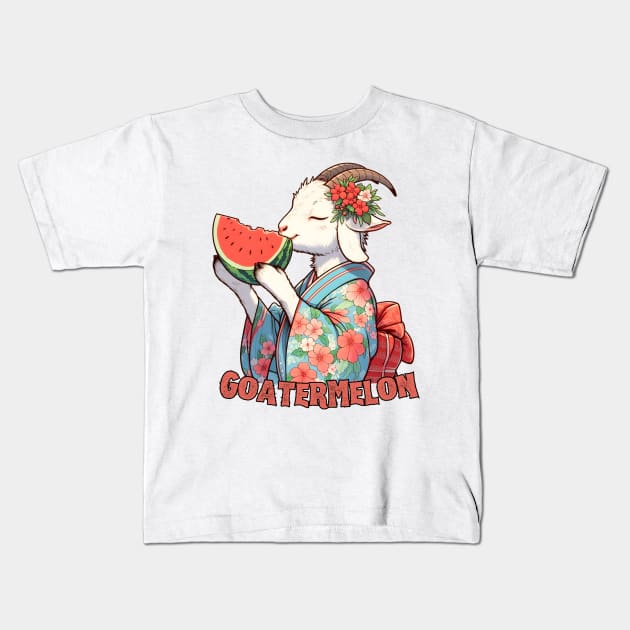 Watermelon goat Kids T-Shirt by Japanese Fever